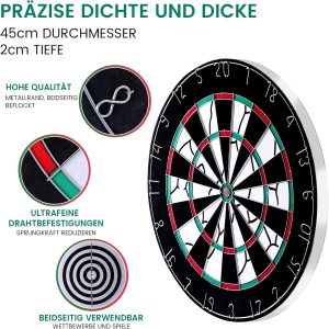 Original Double-Sided Dart Board with Steel Tip Darts — 18 inch