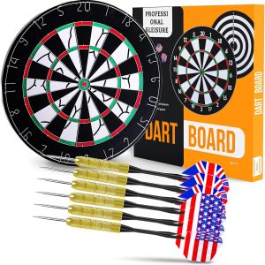 Original Double-Sided Dart Board with Steel Tip Darts — 18 inch