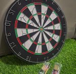 Original Double-Sided Dart Board with Steel Tip Darts — 18 inch